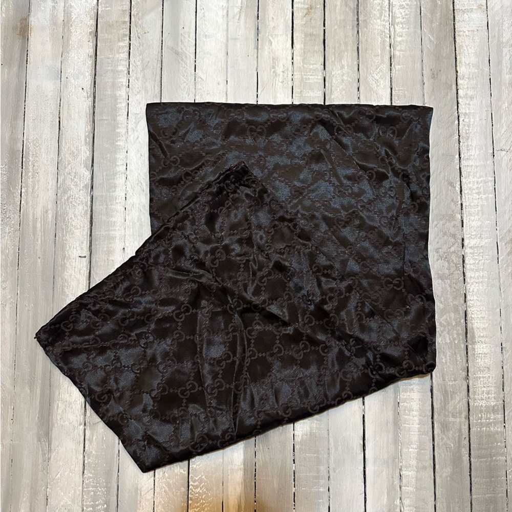 GUCCI Vintage Rare Logo Print Drawstring Brown Silky Dust Bag Pochette